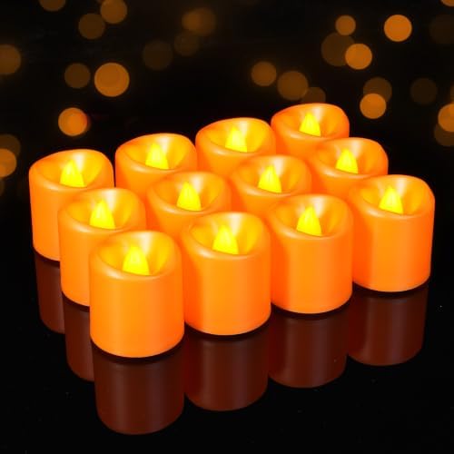 5plots 12Pack Orange Flameless Votive Candles, Fake Electric Candles by 5Plots