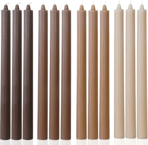 Brown Tapered Candlesticks Taper Candles Smokeless Unscented Long Burning-Hand Poured,Colored for Home Decor Wedding, Dinner-10.6inch,Set of 12 by MAITREYA