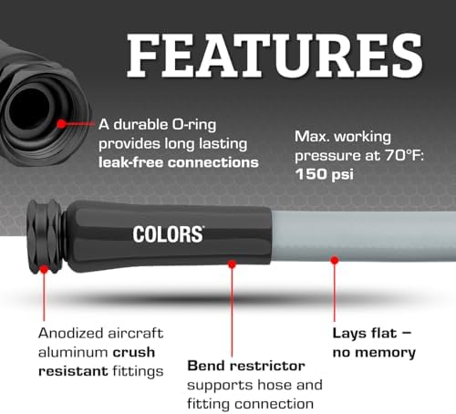 Flexzilla Colors Lead-In Garden Hose 5/8in. x 5ft., Lightweight All-Weather Water Hose, Durable and Flexible, Leak-Free Connections, Slate Gray - Image 3