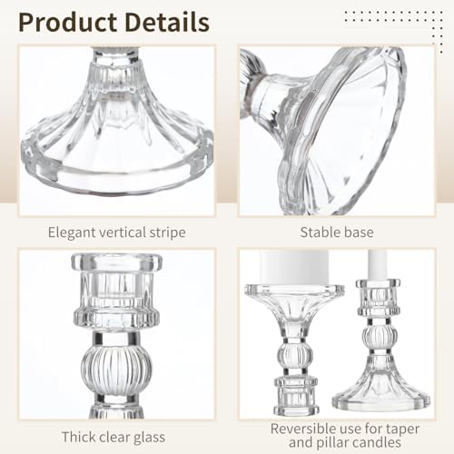 12 PCS Clear Glass Taper Candle Holders, Ribbed Striped Candlestick Holders 4 in, Heavy Base Small Centerpieces for Wedding Table Decor, Party, Holiday, Mantel and Windowsill - Image 3