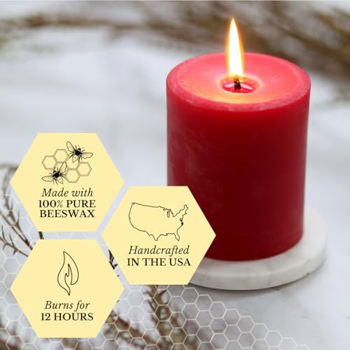 Big Dipper Wax Works 100% Beeswax Pillar Candle, 2 x 4.75 in, Red - Image 3