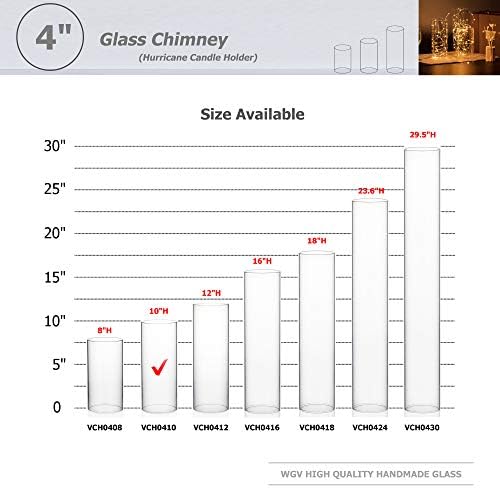 WGVI Hurricane Candle Holder Sleeve, Wide 4", Height 10", Clear Glass Cylinder Candleholder, Chimney Tube, Open Ended Candle Shade, 1 Piece - Image 3