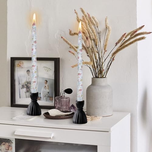 NJAO HOO Flower Candlesticks 10 in Straight Taper Candles Hand Printing Colored Candlesticks Floral Tall Tapered Candle for Home Garden Decor Simple Modern, 2Pcs - Image 5