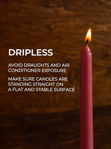 CANDWAX 10 inch Burgundy Taper Candles Set of 12 - Unscented Dripless Burgundy Candlesticks - Christmas Taper Candles with Burning Time up to 8 Hours - Christmas Candle Sticks - Image 4