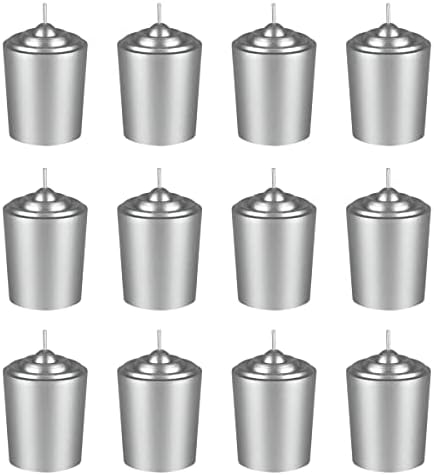 Mega Candles 12 pcs Unscented Silver Votive Candles, Hand Poured Wax Candle 15 Hours 1.5 Inch x 2.25 Inch, Home Décor, Wedding Receptions, Centerpieces, Occasions, Events, Festivities, Meditations by MEGA+CANDLES