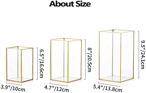 Hewory Glass Hurricane Candle Holder Set of 3, Gold Large Hurricane Centerpiece for Table, Tall Floor Square Pillar Candle Holders Lantern Set for Wedding, Anniversary, Party, Fireplace, Dining Room - Image 5