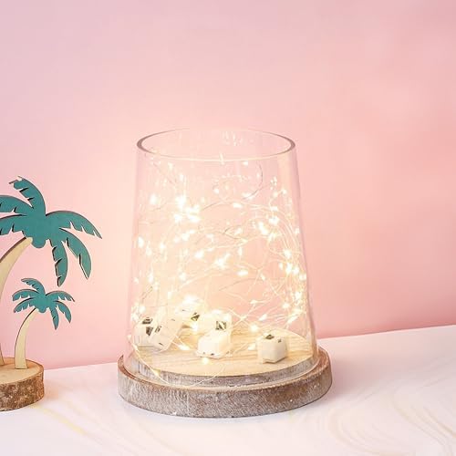 6" Wide Glass Hurricane Candle Holders with Handmade Sturdy Glass Sleeves and Distressed Brown Wood Base for Pillar Candle & Plants, Industrial, Farmhouse, Display Cloche Bell Jars, Table Centerpiece - Image 5