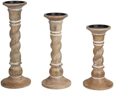 Set of 3 White Wash Farmhouse Wood Pillar Candle Holders - Handcrafted Rustic Tall Candle Holders for Home Decor, Centerpieces, Weddings, and Events - Heights: 14", 12", 10" - Image 5