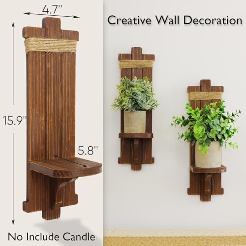 Homemory 2 Pack Brown Wood Wall Sconces Candle Holders, Farmhouse Decor - Image 6
