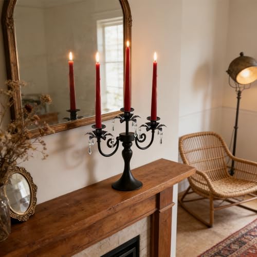 Metal 3 Arm Candelabra with Crystal Pendants - 11.8 Inch Tall Candle Holders, Set of 2 - Elegant Taper Candlestick Stand for Wedding, Dining Table, Christmas Party Home Decoration (2, Black) - Image 5