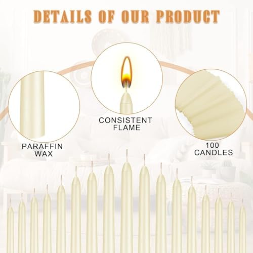 Nuanchu 200 Pcs Taper Candles 10 Inch (H) Tapered Smokeless Long Tall Unscented Dinner Candle for Wedding Party Home Decor Candlesticks, Long Burning (Ivory White) - Image 3