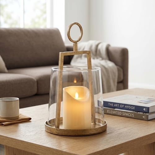 Modern Farmhouse Hurricane Candle Holder, Antique Brass Metal Centerpiece - Image 7