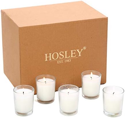 Hosley's Set of 24 Ivory Unscented Glass Filled Votive Candles, Hand Poured Wax Candle Ideal Gifts for Aromatherapy Spa Weddings Birthdays Holidays Party by HOSLEY