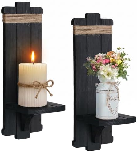 Alphatool Handmade Wooden Candle Sconces Set of 2 Farmhouse Wall Decor by Alphatool