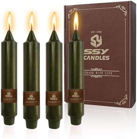 NJAO HOO Olive Green Short Taper Candle 7 Inch Candlesticks Unscented Dripless Tapered Candle Set for Home Decor Christmas Party Dinner Candles, 4 Pack by NJAOHOO
