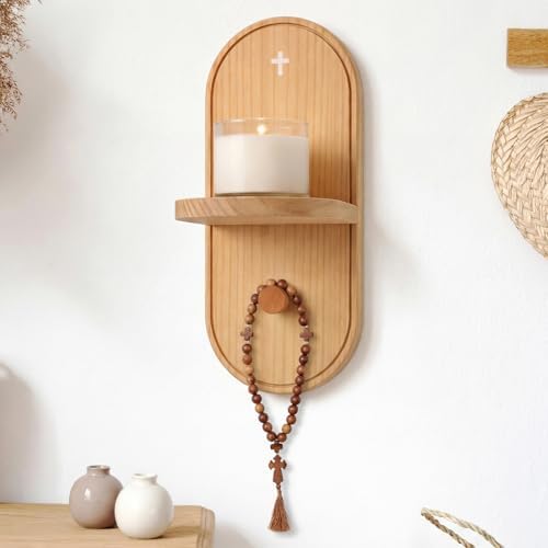 Yinkin Wooden Christian Rosary Prayer Shelf with Candle Holder Catholic by Yinkin