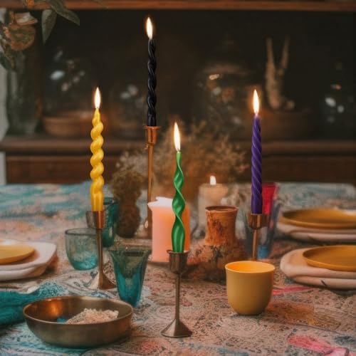 Nuanchu 4 Pcs Twisted Taper Candles,7.87 Inch,Pure,Mardi Gras - Image 5