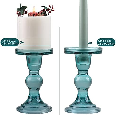 GMWD 3 Pcs Glass Candle Holder Set Clear, Green Candlesticks Holders Pillar Taper Candles Tealight Stand for Wedding Centerpieces Home Decorations Dining Table - Image 3