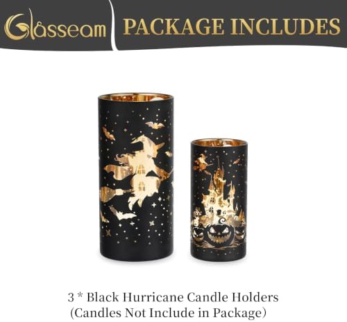 Glasseam Halloween Centerpieces for Tables, 2 Pcs Black Gold Candle Holder - Image 7