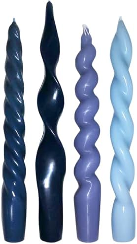 4 Pcs Navy & Light Blue Taper Candles, 7.87in Spiral Twisted Candlesticks by HUTIP