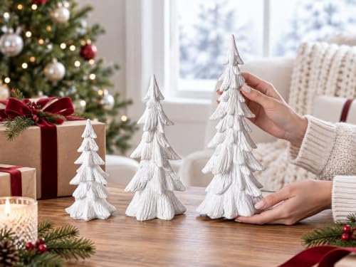3PCS White Christmas Tree Figurines, Resin Tabletop Decor - Image 5
