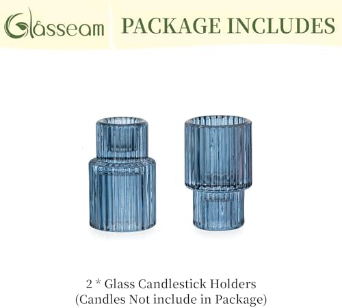 Glasseam Glass Taper Candle Holder 2Pcs Small Candlestick for Coastal Decor - Image 7