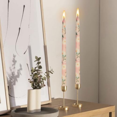 NJAO HOO Flower Candlesticks 10 in Straight Taper Candles Pink Hand Printing Daisy Candlesticks Floral Tall Tapered Candle for Home Garden Decor Simple Modern, 2Pcs - Image 4