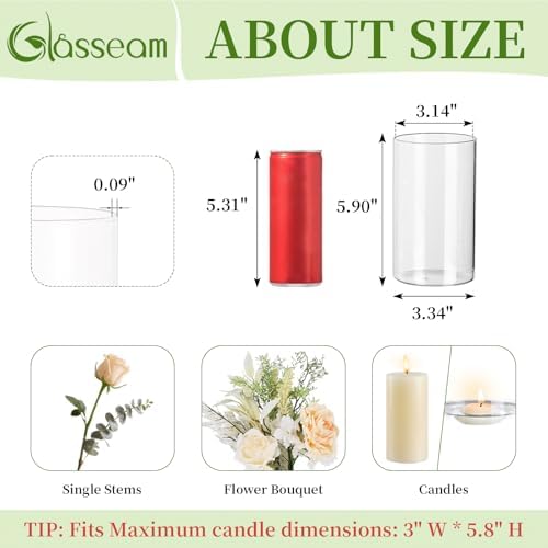 Glasseam Cylinder Vases for Centerpieces, 6Pcs Clear Glass Vase for Flowers - Image 4