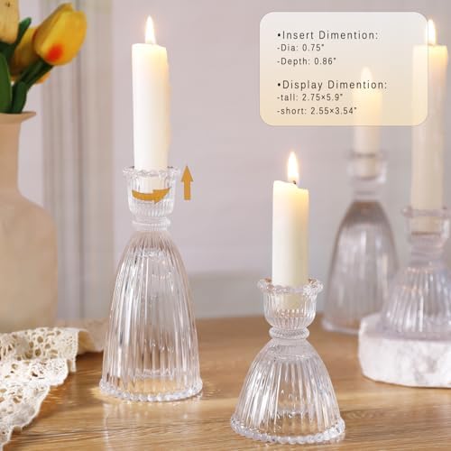 6 Pcs Clear Glass Candlestick Holders (3.5"/6", Assorted)- Tall Taper Candle Holders with Vintage Design, Candle Stick Holders in Bulk for Party Decorations, Glass Candle Holder for Tapered Candles - Image 2
