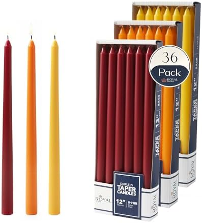 Royal Imports Unscented Taper Candles 12" Red/Orange/Yellow 9-Hr Set of 36 by RoyalImports