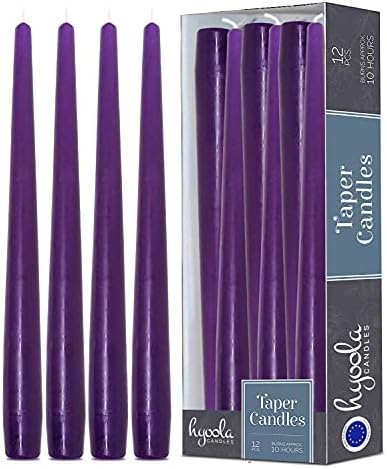 Hyoola Tall Taper Candles - 12 Inch Purple Unscented Dripless Taper Candles - 10 Hour Burn Time - 12 Pack by Hyoola