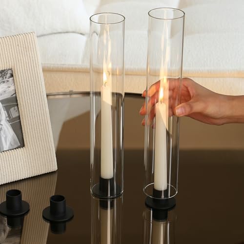 Vixdonos Glass Hurricane Candle Holder with Metal Candle Stand Set of 6 Modern Taper Candlestick Holders 11.8 inch Tall Candleholder for Wedding Party Table Centerpiece Outdoor - Image 6