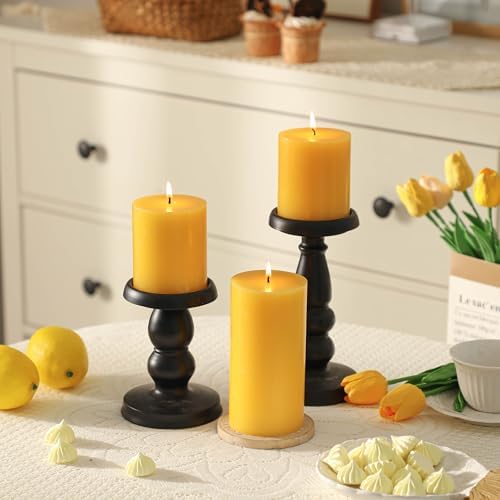 3x6 Inch Yellow Pillar Candles Set of 3 - Unscented Summer Pillar Candles - Image 2