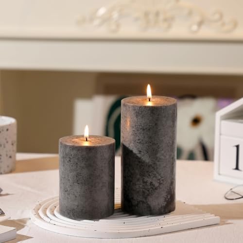 3x6 Inch Grey Pillar Candles Set of 3, Hand-Poured Unscented Pillar Candles - Image 5