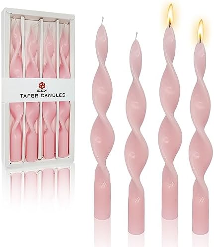10 Inches Spiral Taper Candles Colorful Twisted Candle Dripless Long Candles, Handmade Candlesticks for Wedding Dinner Decor, Set of 4(Pink) by FCMSHAMD