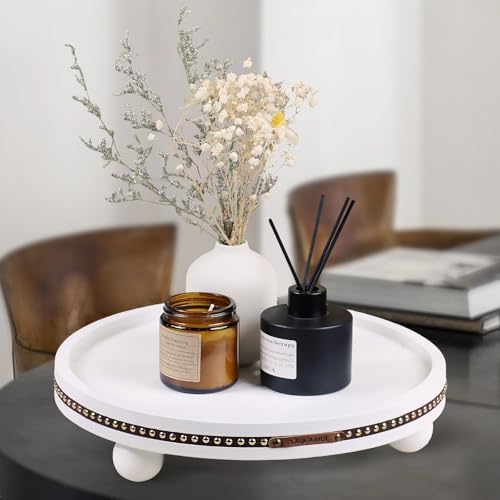 Farmhouse Decorative Round Tray, 11.81 Inch, Versatile Centerpiece Tray for Coffee Table Kitchen Living Room Bathroom, Home Decor Accent White - Image 2