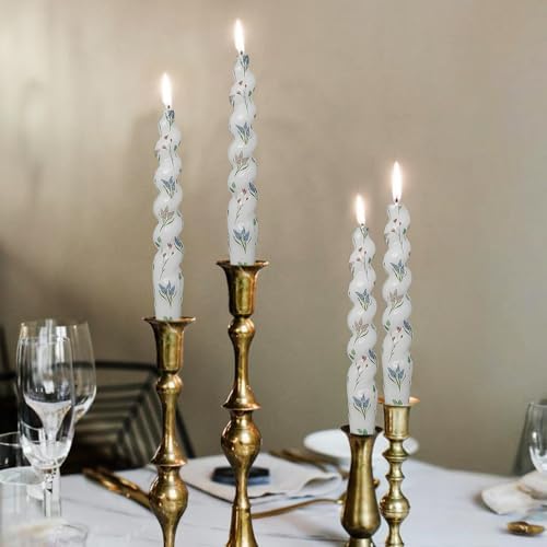 Spiral Print Taper Candles-Mixed Floral Print Unscented Candle 7.5Inch Flower Short Tapered Candlestick for Family Gatherings Weddings Restaurant Holiday Decorations Set of 4 - Image 5