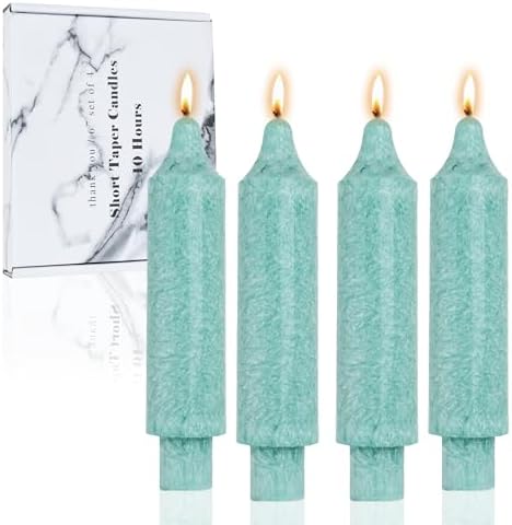Teal Crystal Short Taper Candle Sticks Dripless Tapered Candles for for Holiday Wedding Party Wax Unscented Dinner 6 inch Set of 4 by LPUSA