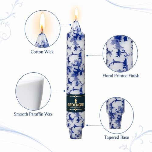 Chinoiserie Taper Candles 7inch, Blue and White Candle 4 Pack - Image 5