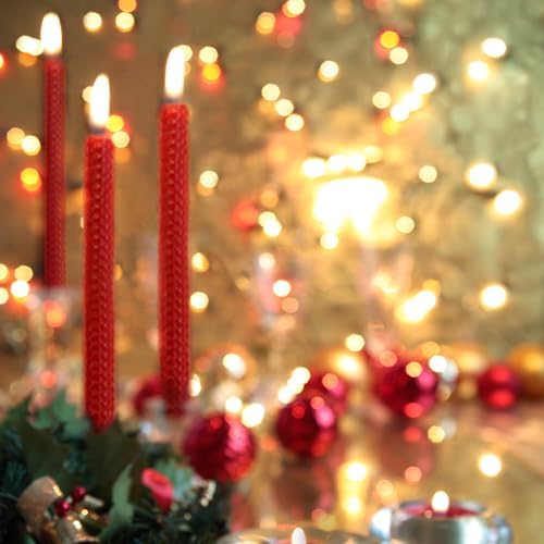 Lacaser Natural Beeswax Red Taper Candles Bulk Pack of 14 pcs, Unscented Red Long Candlesticks 9 Inches Each, Burning Time 4 Hours - Image 5
