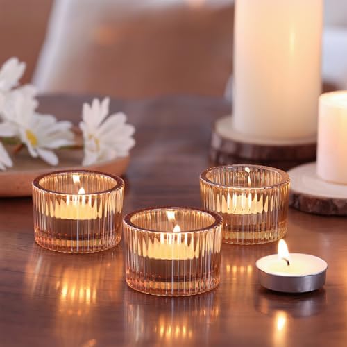 NITIME 30Pcs Ribbed Gold Candle Holders for Table Centerpiece, Gold Tea Light Candle Holders with 32pcs Tea Light Candles for Wedding Decor, Diwali, Home and Party Decor - Image 6