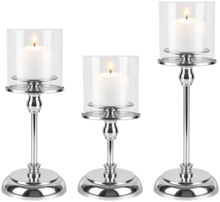 Silver Candle Holders Set of 3, Tall Candlestick Holders by Home