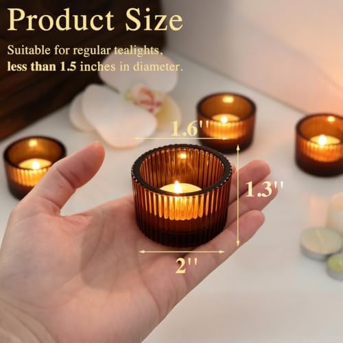 4 Pack Tealight Amber Candle Holders, Votive Tea Light Candle Holder - Image 2