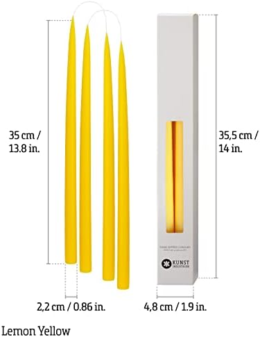 Kunstindustrien® Taper Candles – Set of 4, 13.8" – Made in Denmark, Long Burning Candles 15h, Unscented & Smokeless Candlesticks – Elegant Tall Candles for Weddings Dinners & Home Decor (Lemon Yellow) - Image 3