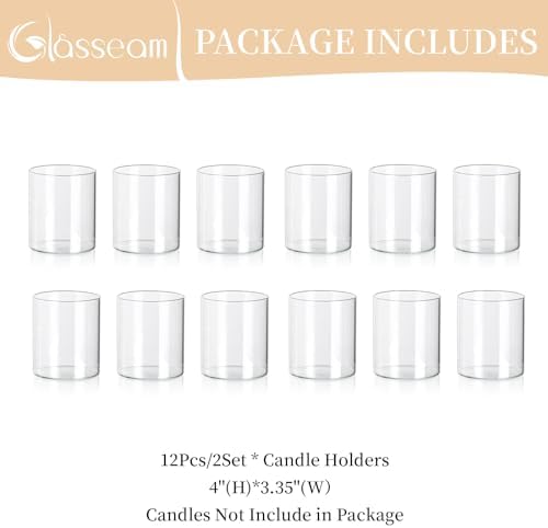 Glasseam Glass Hurricane Candle Holder Set of 12, Cylinder Pillar Candle Holders for Table, Modern Floating Candle Decorations, Clear Glass Cylinder Vase for Centerpieces Wedding Dining Table, 4inch - Image 6