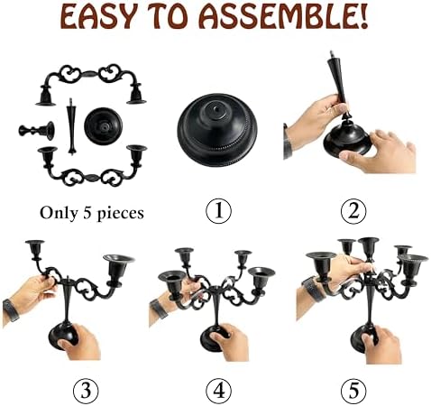 Rely+ 5 Arm Matte Black Candelabra Taper Candle Holders Decorations Indoor Kitchen Décor Table Candles Candlestick Candelabra Centerpiece Gothic Home Decor Wedding 10 Inch Tall - Image 6