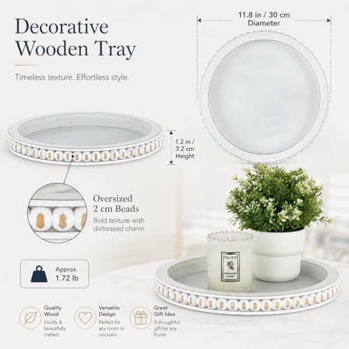Hanobe Round Trays Home Decor, Wood Candle Holder Tray for Coffee Table 12" - Image 3
