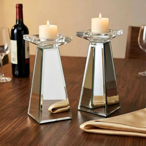 GIMORRTO Pillar Candle Holders 2 Sets Tabletop Decor for Wedding, Church, Fall, Holiday DéCor, Table Centerpiece Decoration. … (7 inch) - Image 4