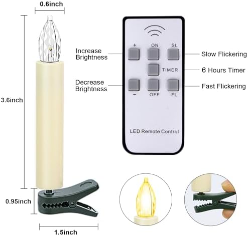 LED Christmas Candles, Flickering Clip on Candles for Christmas Tree, Battery Operated with Remote Timer, Warm White Light, Flameless Taper Candle for Home Christmas Decor, Set of 30 - Image 3