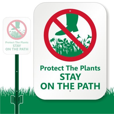 SmartSign 12 x 10 inch “Protect The Plants - Stay On The Path” Yard Sign with 3 foot Stake, 40 mil Laminated Rustproof Aluminum, Green, Red and White, Set of 1